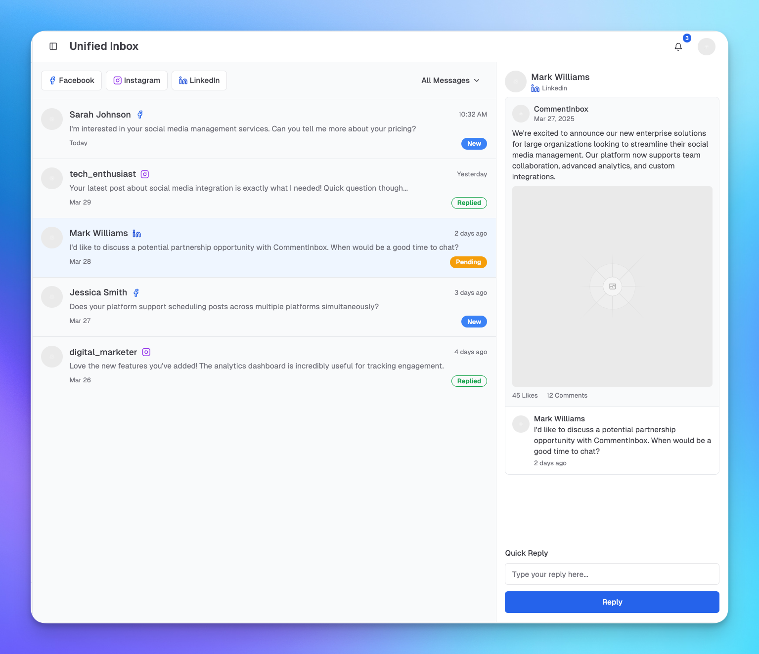 Comment Inbox feature showcase 3